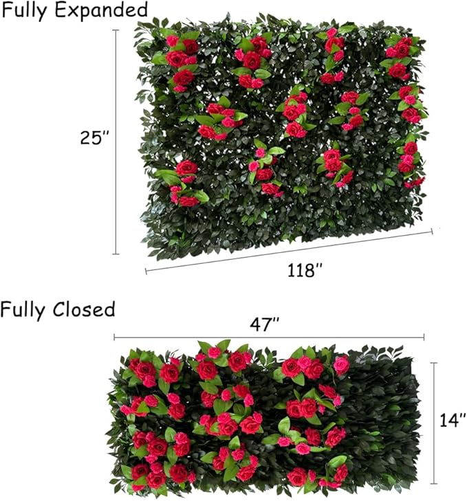 Sumery Expandable Fence Privacy Screen for Balcony Patio Outdoor,Decorative Faux Ivy Fencing Panel,Artificial Hedges (Single Sided Leaves) (2, Branches -Red Rose)