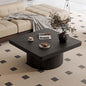 Modern Square Coffee Table with Cylindrical Base, Wood Coffee Table with Parquet Pattern & Thickened Tabletop, Center Table Tea Table for Living Room Apartment, 34.6''L×34.6''W×14.9''H, Black