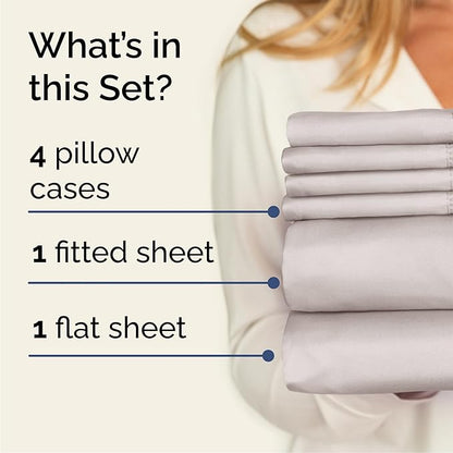 Cal King 6 Piece Sheet Set - Cooling & Breathable - Hotel Luxury Bedding, Includes Fitted Sheet for Women, Men, Kids and Teens - 1 Flat, 1 Fitted Sheet, 4 Pillowcases with Deep Pockets - Light Grey