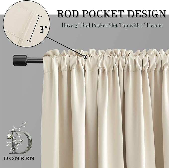 DONREN 54 Inch Length Beige Curtains for Kitchen - Room Darkening Small Window Treatment Curtain Drapes,Set of 2 Panels