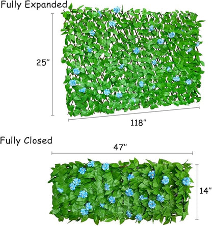 GLANT Expandable Fence Privacy Screen for Balcony Patio Outdoor,Decorative Faux Ivy Fencing Panel,Artificial Hedges (Single Sided Leaves) (2, Blue Flowers)