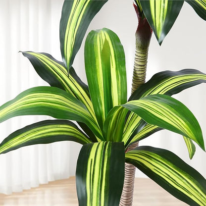 Artificial Plants, 4 Ft Dracaena Tree Faux Plants Indoor Outdoor Decor Fake Tree with Woven Seagrass Basket Plants for Home Decor Office Living Room Porch Patio Perfect Housewarming Gift