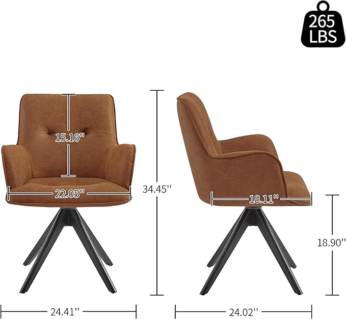 Art Leon Home Office Desk Chair - Faux Leather Upholstered Accent Armchair, Mid Century Swivel Chair with Black Oak Wood Legs for Small Space Living Room Bedroom, Brown