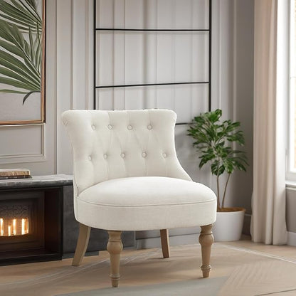 Living Room Chairs, Armless Accent Chair, Comfy Tufted Bedroom Chair, Upholstered Chair with Wooden Legs for Reading Room, Reception, Apartments and Dormitories (Beige)