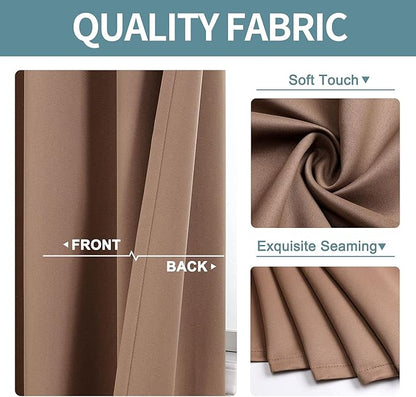 ChrisDowa Room Darkening Curtains 80 Inches Long 2 Panels Set for Living Room, Grommet Thermal Insulated Blackout Curtains for Bedroom (Cappuccino, 52 x 80 Inch)