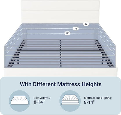 Allewie Full Size Platform Bed Frame with Velvet Upholstered Headboard and Wooden Slats Support, Fully Upholstered Mattress Foundation/No Box Spring Needed/Easy Assembly, White