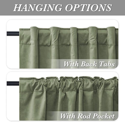 RYB HOME Blackout Velvet Curtains 108 inches Long, Total Light Blocking Room Darkening Thermal Insulated Back Tab Curtains for Nursery Bedroom, Sage Green, 52W x 108L, 2 Panels