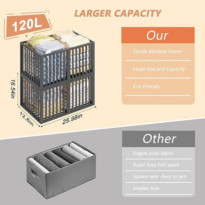 90 L Large Storage Bins, 2 Pack Clothes Storage Bins Foldable Closet Organizers Storage Containers for Clothing, Blanket, Comforters, Bed Sheets, Pillows and Toys(Black Tall (25"×16"x12"))