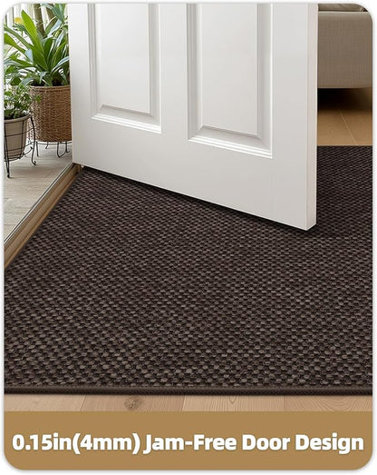 Color&Geometry Ultra-Thin Indoor Door Mat, 27"x59" Low-Profile Non-Slip Entryway Rug with Modern Geometric Texture, Washable Doormat for Entrance, Front Doors, Brown (Rolled-up NO Creases)