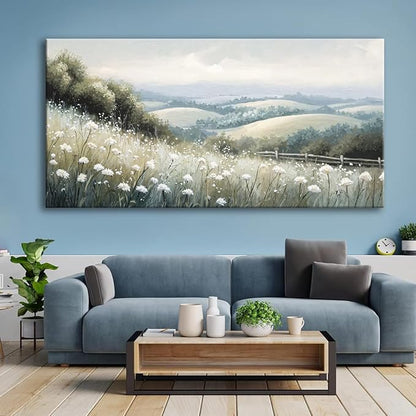 Sea of Flowers Canvas Wall Art - Modern landscape Paintings for Living Room, Bedroom Wall Decor, Framed Wall Art for Home or Office Decoration, Large wall Art 20"x40"(50CMx100CM)