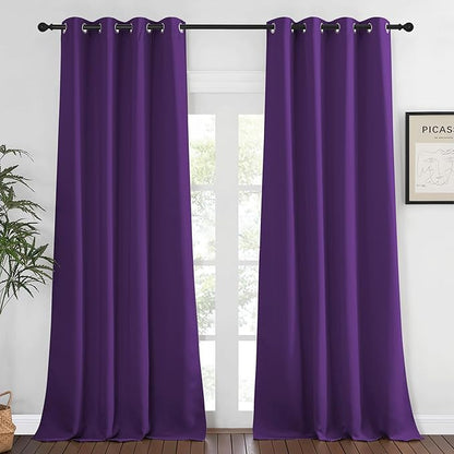 NICETOWN Blackout Curtains 120 inch Length for Sliding Glass Door, Grommet Thermal Insulated Room Darkening Sound Reducing Drapes for Room Divider, 1 Panel, W52 x L120, Royal Purple