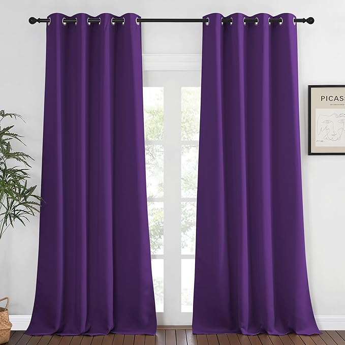 NICETOWN Bedroom Curtain Room Darkening Drapery 102 inches Length - Home Fashion Thermal Insulated Grommet Room Darkening Curtain for Living Room (Royal Purple, 1 Panel, 52 x 102 inches)