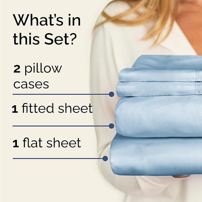 Twin 4 Piece Sheet Set - Cooling, Comfy & Breathable - Hotel Luxury Bedding, Includes Fitted Sheet for Women, Men, Kids and Teens - 1 Flat, 1 Fitted Sheet, 2 Pillowcases with Deep Pockets - Sky Blue