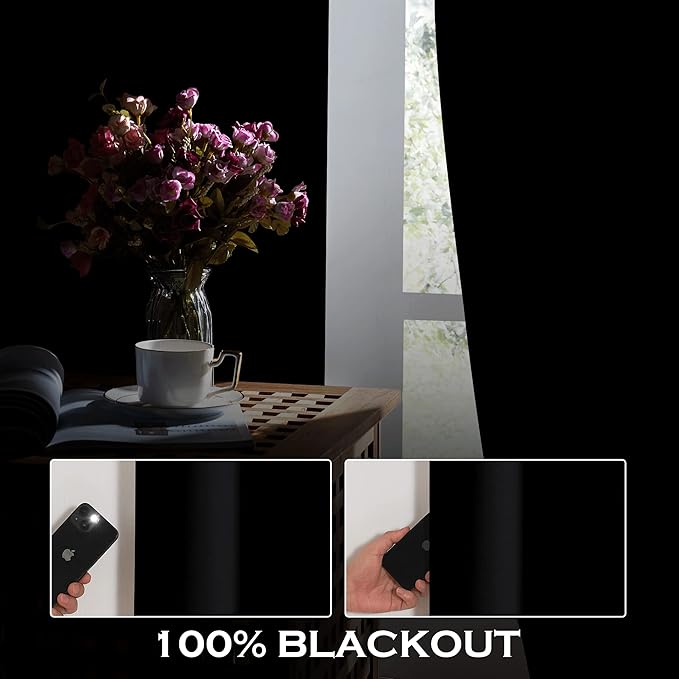 KGORGE Soundproof & Dust Particle Filtering Curtains 100% Blackout Window Cover Thermal Insulating Energy Smart Curtains for Living Room Bedroom Baby Nursery, W 52 x L 108 inches, Black, 1 Pair
