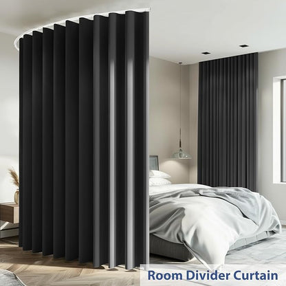 Room Divider Ceiling Mounted Curtains Track Sets Extra Wide Blackout Curtain Flexible Tracks for Bedroom Office Privacy Partition Separator, Black, W 12.5 x H 7ft