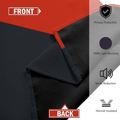 Red Black 100% Blackout Curtains for Bedroom 72 inch Length 2 Panels Set White Grey Modern Abstract Geometric Black Out Curtains Insulated Room Darkening Window Drapes for Living Room, 52Wx72L