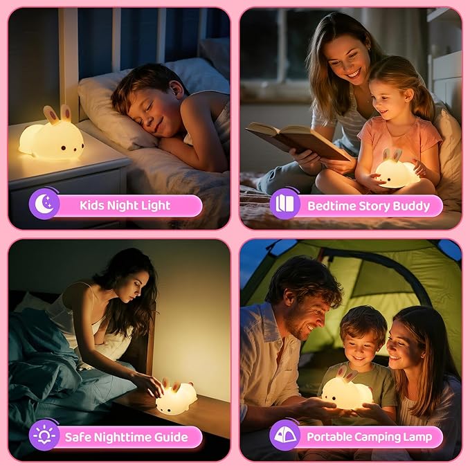 OneFire Night Light for Kids Christmas Gifts for Kids, 16 Colors Bunny Toys Cute Lamp, Soft Silicone Baby Night Light, 1200mAh Portable Dimmable Touch Lamps,Kawaii Room Decor,Christmas Gifts for Teens