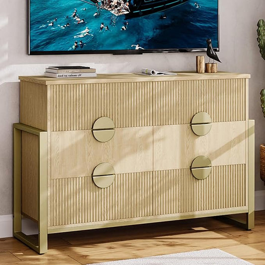 LGHM Fluted Dresser for Bedroom with 6 Drawers, 6 Drawer Dresser, 50" W Chest of Drawers Closet Organizers & Storage Clothes -Solid Semicylinder Fluted Drawers, Bold Reinforcement Metal Frame, Oak