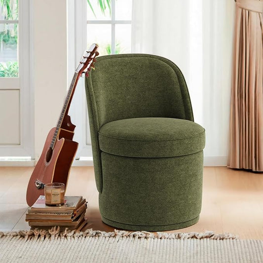 Swivel Accent Chair, 360° Swivel Chair with Hidden Storage, Vanity Chairs, Modern Small Barrel Swivel Armchair for Living Room/Bedroom, Green