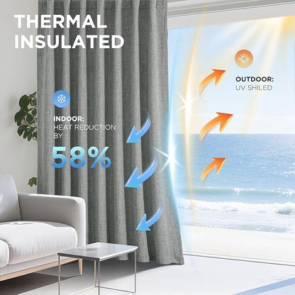 Joydeco Blackout Curtains for Bedroom - 100% Light Blocking 2 Panels Light Grey Drapes 37"W x 108"L, Thermal Insulated Room Darkening Curtains, Linen Textured for Living Room, Rod Pocket & Back Tabs