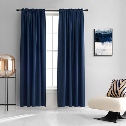 DONREN 2 Panels 90 Inches Long Navy Blue Blackout Curtains for Living Room - Home Decorator Thermal Insulated Room Darkening Window Curtain Drapes for Bedroom,Set of 2 Panels,52 x 90 Inch Length