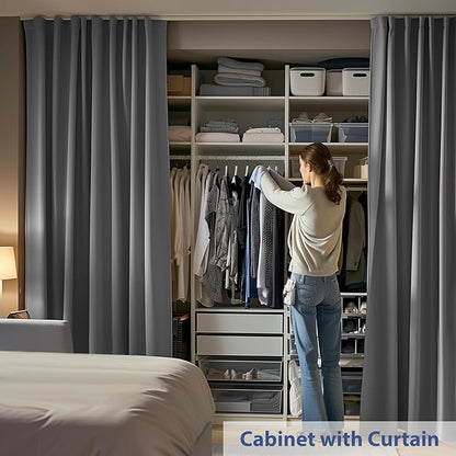 Room Divider Ceiling Mounted Curtains Track Sets Extra Wide Blackout Curtain Flexible Tracks for Bedroom Privacy Partition Separator, 1 Panel Grey Drape and White Rail, W12.5 x H8ft