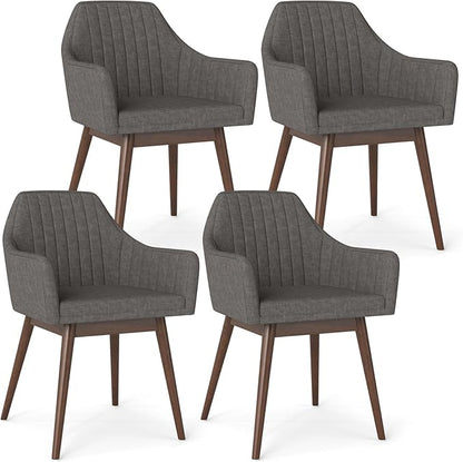 Giantex Upholstered Dining Chairs Set of 4, Mid Century Kitchen Chairs with Solid Wood Legs, Wrap-Around Backrest, Modern Accent Armchair for Living Room, Dining Room, Bedroom, Light Grey