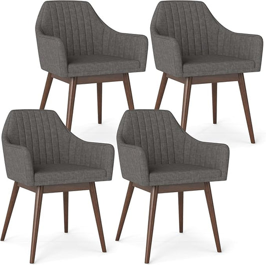 Giantex Upholstered Dining Chairs Set of 4, Mid Century Kitchen Chairs with Solid Wood Legs, Wrap-Around Backrest, Modern Accent Armchair for Living Room, Dining Room, Bedroom, Light Grey