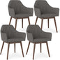 Giantex Upholstered Dining Chairs Set of 4, Mid Century Kitchen Chairs with Solid Wood Legs, Wrap-Around Backrest, Modern Accent Armchair for Living Room, Dining Room, Bedroom, Light Grey