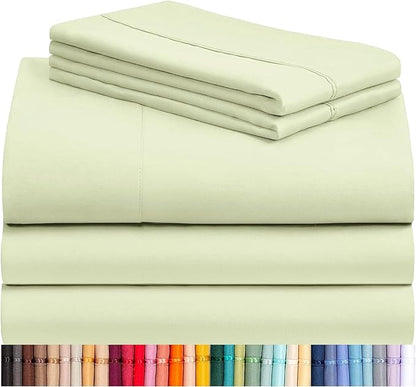 LuxClub 5 PC Sheet Set Bed Sheets Deep Pockets 16" Eco Friendly Wrinkle Free Cooling Machine Washable Hotel Bedding Silky Soft - Sage Green Split King