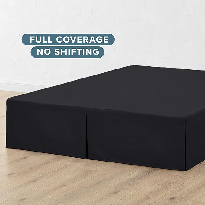 Bare Home Full Bed Skirt - 15-Inch Tailored Drop Easy Fit - Bed Skirt for Beds - Center & Corner Pleats (Full, Black)