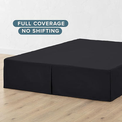 Bare Home Twin XL Bed Skirt - 15-Inch Tailored Drop Easy Fit - Bed Skirt for Twin Extra Long Beds - Center & Corner Pleats (Twin XL, Black)
