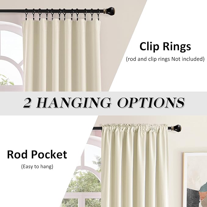 DONREN Room Darkening Sliding Door Curtains - Thermal Insulated Solid Blackout Extra Wide Patio Glass Door Drapes (Cream Beige, W 60 x L108, 2 Panels)