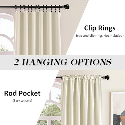 DONREN 2 Panels Cream Curtain Panels for Bedroom - Rod Pocket Thermal Insulated Curtains (42 x 96 Inch,Cream Beige)