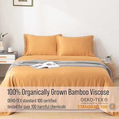 Bella Coterie Luxury Bamboo Viscose King Size Sheet Set | 100% Organically Grown | Ultra Soft | Cooling for Hot Sleepers | 18" Deep Pocket [Marigold]