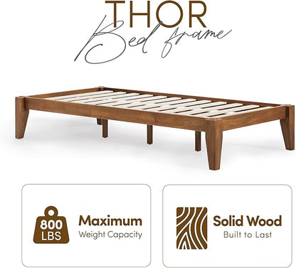 Thor Premium Solid Wood Bed Frame Twin XL, Platform Bed, Japanese Joinery Bed Frame, Wood Slat Support, No Box Spring Needed, Easy Assembly, Minimalist & Modern Style (Walnut)