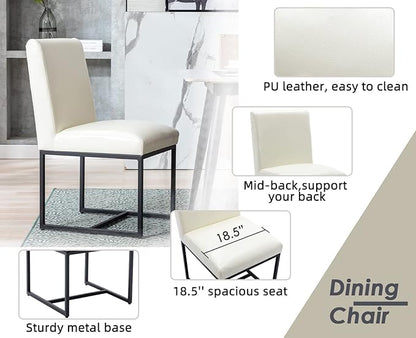 CIMOTA Modern Dining Chairs Set of 6, Leather Dining Room Chairs Upholstered Armless Guest Side Chair with Black Base for Dining Room/Kitchen, Cream 6PCS