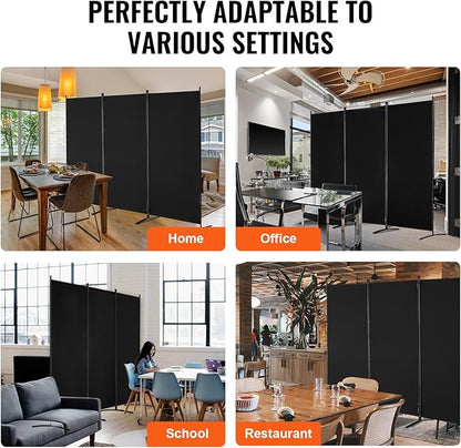 VEVOR Room Divider, 3 Panel Room Divider, Folding Privacy Screen and Portable Partition Divider for Room Separation, Freestanding Room Partitions for Office, Bedroom, Black