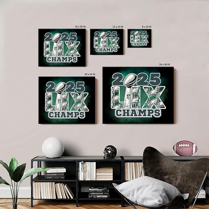 B.B.F MAKE 2025 Super Canvas Bowl Wall Art Champions Eagles Poster Print Philadelphia Oil Painting Canvas Wall Decor Sports Stars Picture Modern Bedroom Living Room Home Decoration, Framed 11x14inch