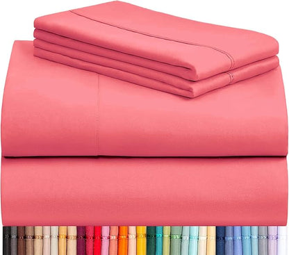 LuxClub 4 PC Sheet Set Bed Sheets Deep Pockets 16" Eco Friendly Wrinkle Free Cooling Machine Washable Hotel Bedding Silky Soft - Vermilion Queen