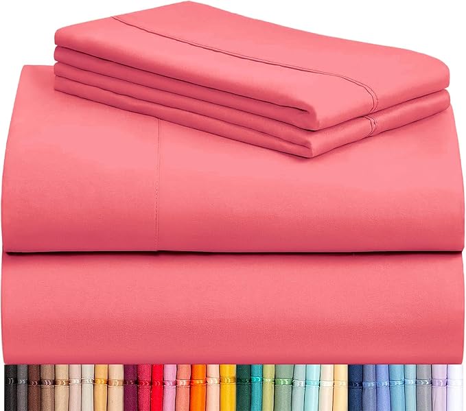 LuxClub 4 PC Sheet Set Bed Sheets Deep Pockets 16" Eco Friendly Wrinkle Free Cooling Machine Washable Hotel Bedding Silky Soft - Vermilion King