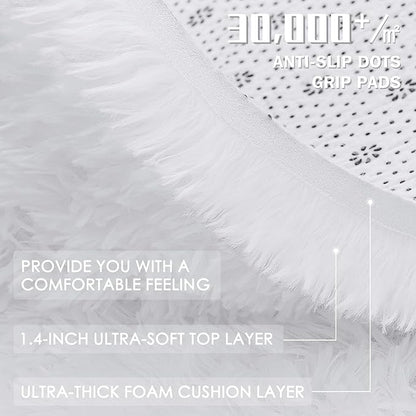 OLANLY 5x8 Machine Washable Large Area Rugs for Living Room, Bedroom, Soft Fluffy Shaggy Bedside Rug, Indoor Floor Carpet for Kids Girls and Boys, Dorms, Nursery, Home Decor Aesthetic, White