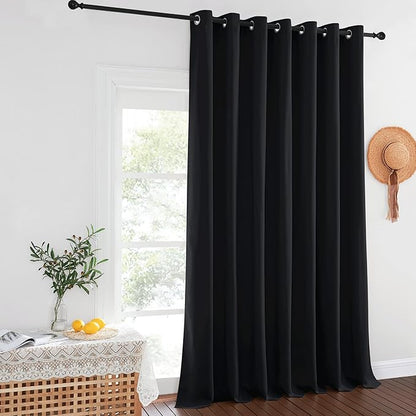 NICETOWN Black Out 144 inch Curtain for Sliding Glass Door, Grommet Thermal Insulated Sound Reducing Window Treatment Extra Wide Drape for Bedroom/Living Room, W100 x L144, 1 Panel
