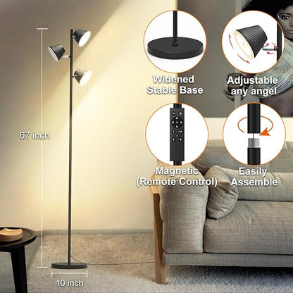 42W LED Tree Floor Lamp, 4500 Lumens Dimmable Standing Lamp with Remote & Touch Control, Modern Super Bright 3 Rotatable LED Light Floor Lamps for Living Room, Bedroom, Office