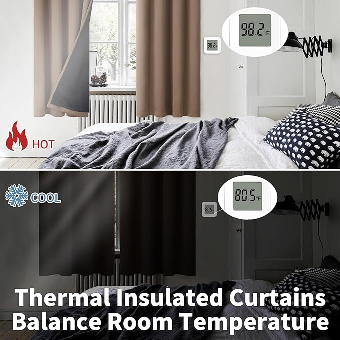BGment Thermal Insulated 100% Blackout Curtains for Bedroom with Black Liner, Double Layer Full Room Darkening Noise Reducing Grommet Curtain (52 x 90 Inch, Taupe, 2 Panels)