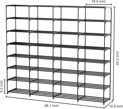 Shoe Rack Large Capacity 4 Rows 8 Tier 56-64 Pairs Shoes Sneaker Stackable Storage Organizer Garage Entryway Hallway Front Doorway Shoe Unit Shelves Space Saving