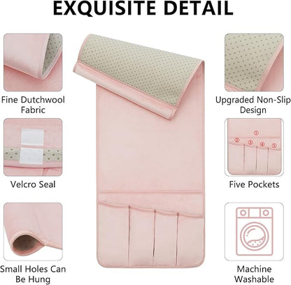 WETRBWEH Remote Control Holder for Armchair，Couch Caddy Organizer TV Remote Holder for Bed Storage 5 Pockets，Remote Caddy Bedside Organizer Bedside Table Organizer (Pink, 35"x12.4")