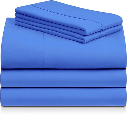 LuxClub 5 PC Sheet Set Bed Sheets Deep Pockets 16" Eco Friendly Wrinkle Free Cooling Machine Washable Hotel Bedding Silky Soft - Marine Blue Split King