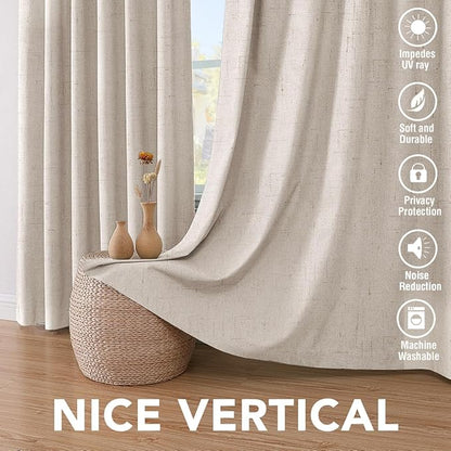 H.VERSAILTEX Blackout Curtains, Linen Curtains 108 inches Long 100% Black Out Curtains for Bedroom Windows, Textured Linen Look Draperies Grommet with White Liner, 2 Panels, Natural
