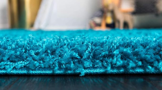 Unique Loom Solid Shag Collection Area Rug (9' x 12' 2" Rectangle, Turquoise)